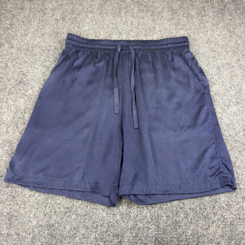 Lahgo Mens Washable Silk Lounge Shorts Navy Blue Large Elastic Drawstring Pocket